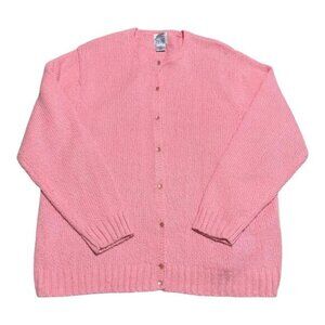 Vintage 90s Leon Levin Pink Acrylic Hand Loomed Cardigan Sweater Women’s 1X‎